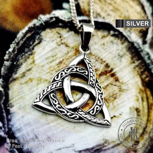 Celtic Knot Triquetra Trinity Pendant Necklace / Solid 925 Sterling Silver / Quality / Free Engraving - KimnKim