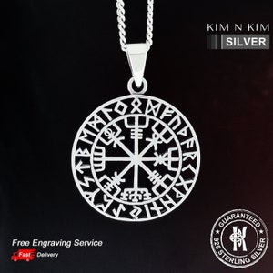 Silver Vegvisir Necklace, Viking Compass, Norse Runes Pendant, Protection Amulet,  Personalised Norse Mythology Gifts-Quality Silver-KIMNKIM