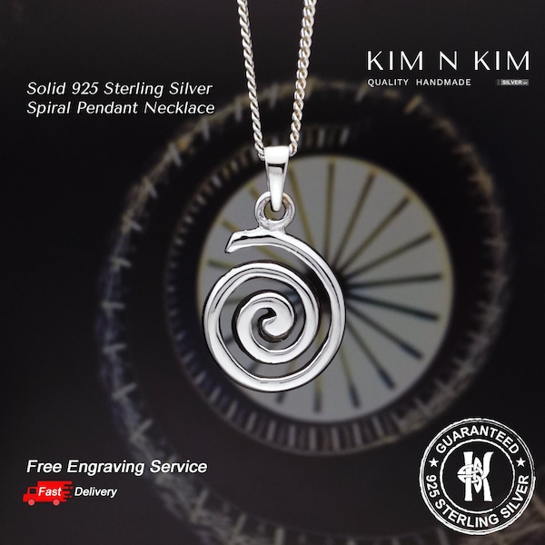 Collier à pendentif lesté en spirale / Tourbillon / Gravure gratuite / Argent sterling 925 / Solide / Épais / Qualité -KIMNKIM