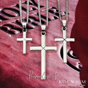 Personalised Sterling Silver Cross Necklace—Engraved Religious Pendant, Christian Faith Jewellery Gift for Men & Women, Religious Gift