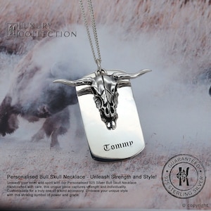 Silver Large Bull Head Skull Pendant Necklace, Personalised Bull Head Pendant, Buffalo Head Pendant, Taurus Jewellery, Gift for him-KIMNKIM