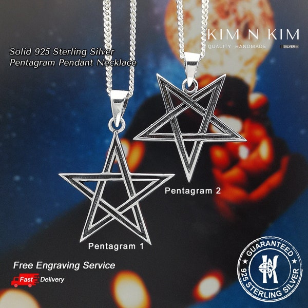 Pentagram Pendant Necklace / Inverted Pentagram / Star / Occult / Free Engraving / 925 Sterling Silver / Solid / Quality - KimnKim