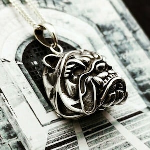 925 Sterling Silver 3D British Bulldog Pendant Necklace, Bulldog Pendant, Silver Bulldog Necklace, Animal Pendant, Dog Pendant - KimnKim