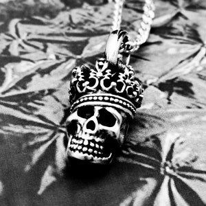 925 Sterling Silver Skull Pendant Necklace, Crown Skull Pendant, Crown King Skull Pendant, Punk Skull Necklace, Gothic Jewellery - KIMNKIM