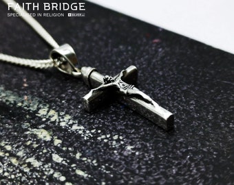Oxidized Sterling Silver Crucifix Pendant Necklace: Handmade Unisex Cross