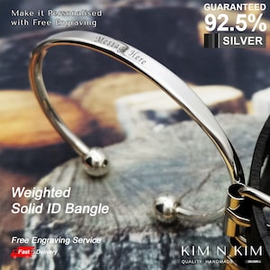 Personalised ID Torque Cuff Bangle Bracelet, Solid Silver ID Cuff Bangle Bracelet, Men's Bracelet, Women's Bracelet, Birthday Gift - KIMNKIM