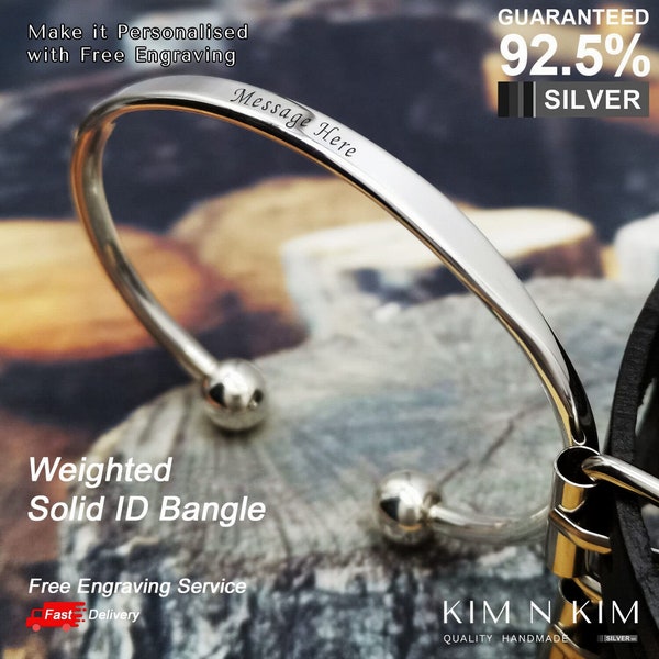 Bracciale polsino, bracciale personalizzato in argento sterling, braccialetto di coppia, braccialetto ID, braccialetto ID, incisione gratuita, argento fatto a mano di qualità-KIMNKIM