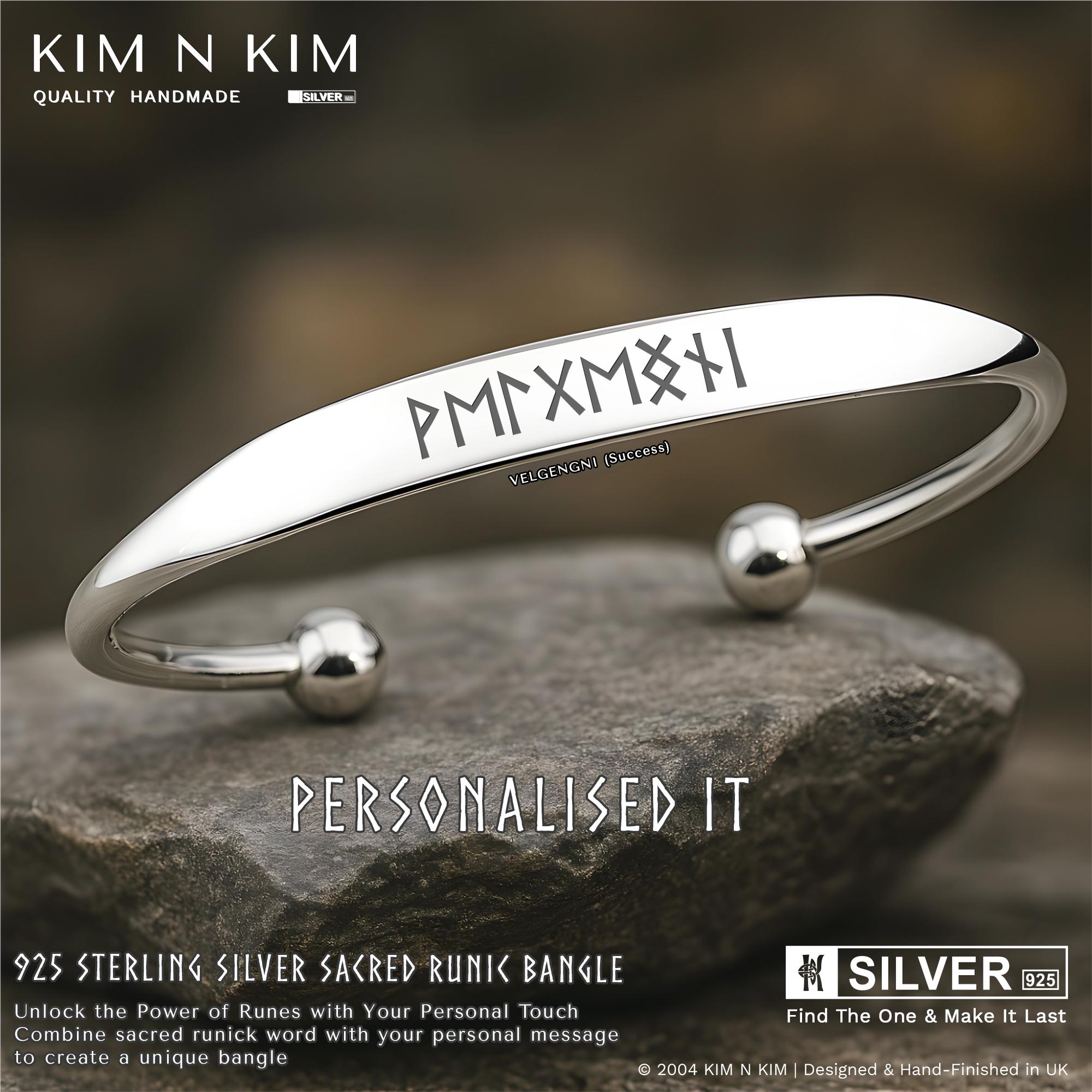 Runic Sterling Silver Cuff Bangle: Norse Viking Jewelry, Custom