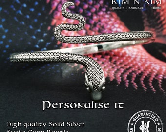 Oxidized Sterling Silver Snake Cuff Bangle - Adjustable Serpent Bracelet