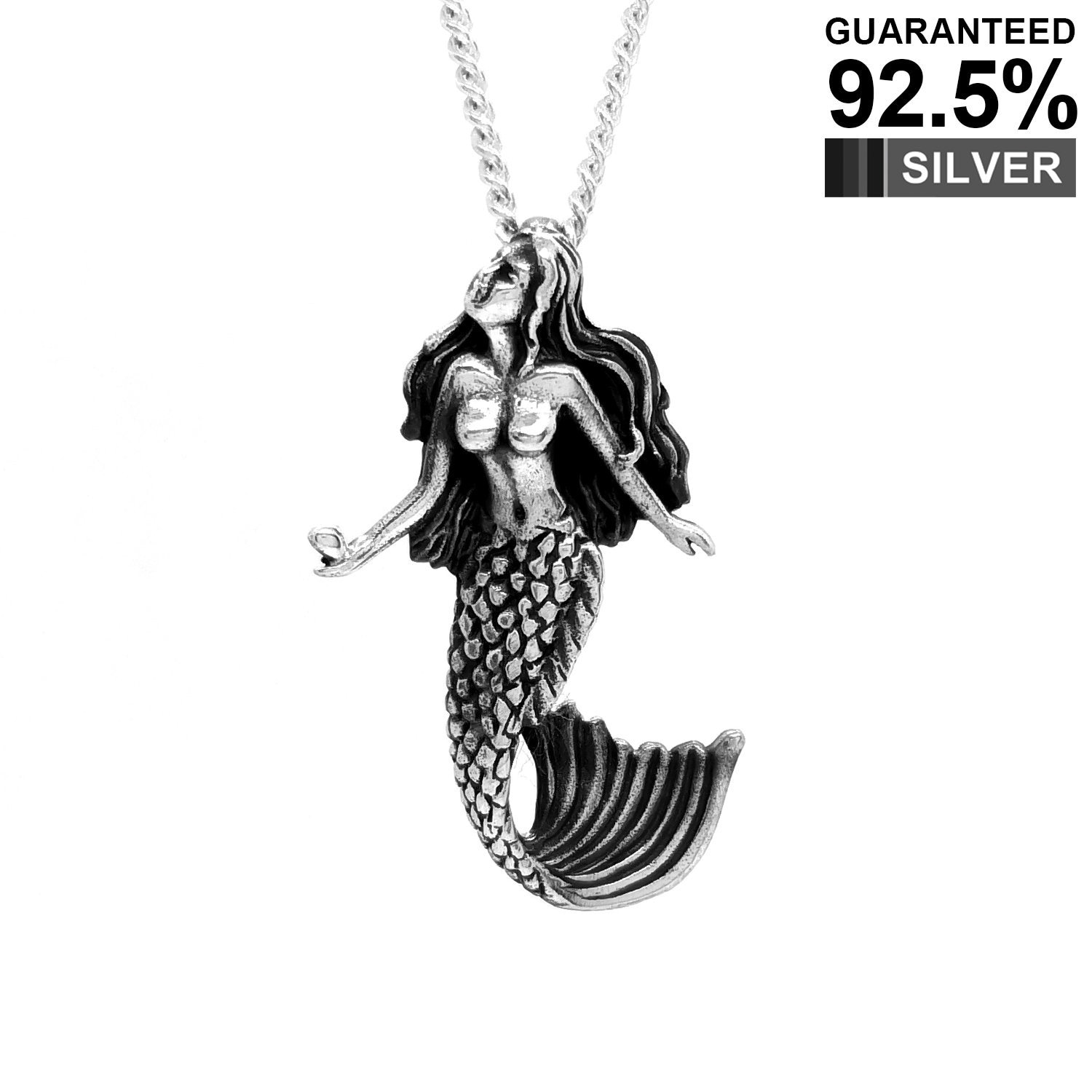 Silver 3D Celtic Mermaid Pendant Necklace, Mermaid Pendant