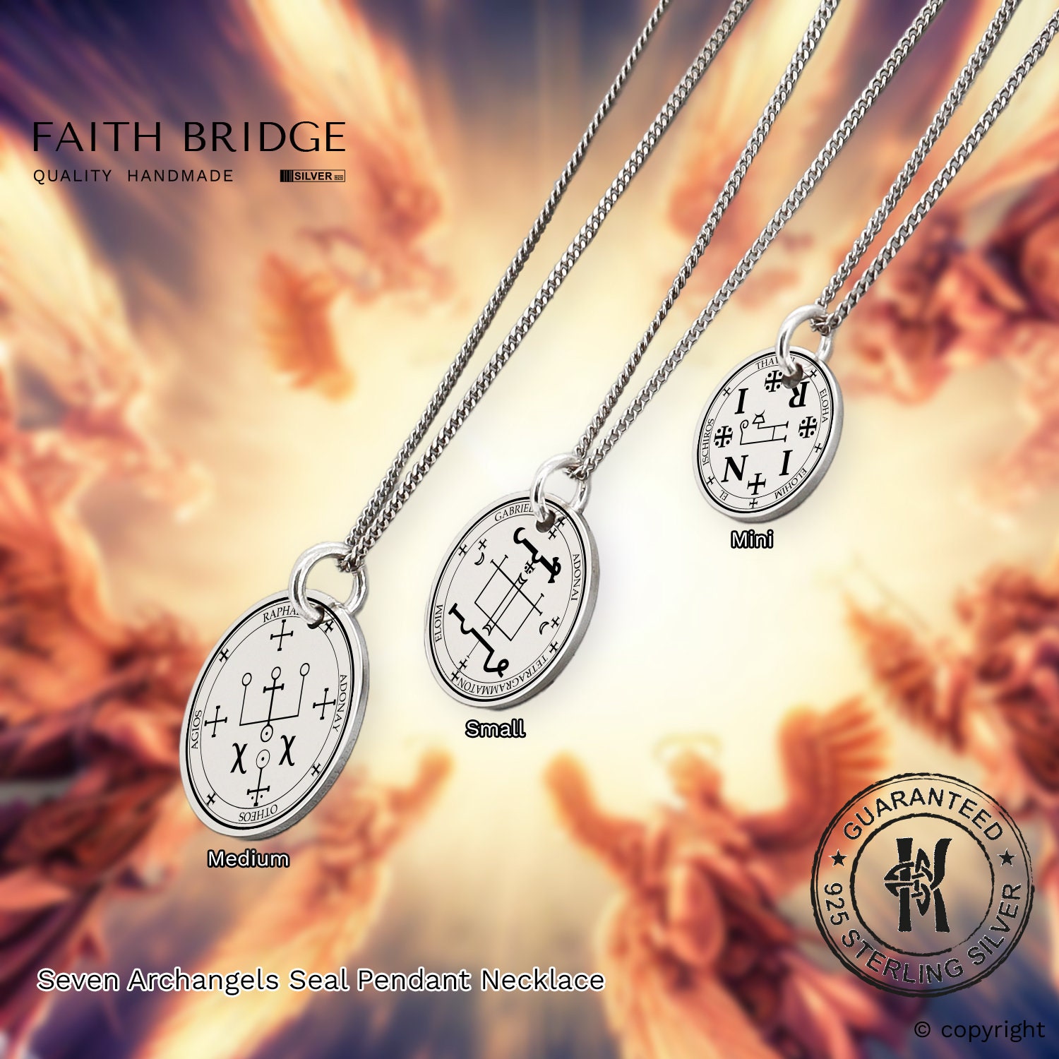 Personalized Seven Archangel Sigil Pendant: Sterling Silver Amulet