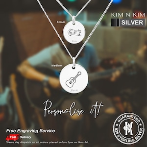 Silver Music Instrument Disc Pendant Necklace, Personalised Music Necklace, Music Pendant, Music Instrument Necklace, Music Gift - KIMNKIM