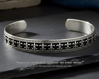 Fleur-de-lis Sterling Silver Cuff Bracelet – Oxidised Handmade