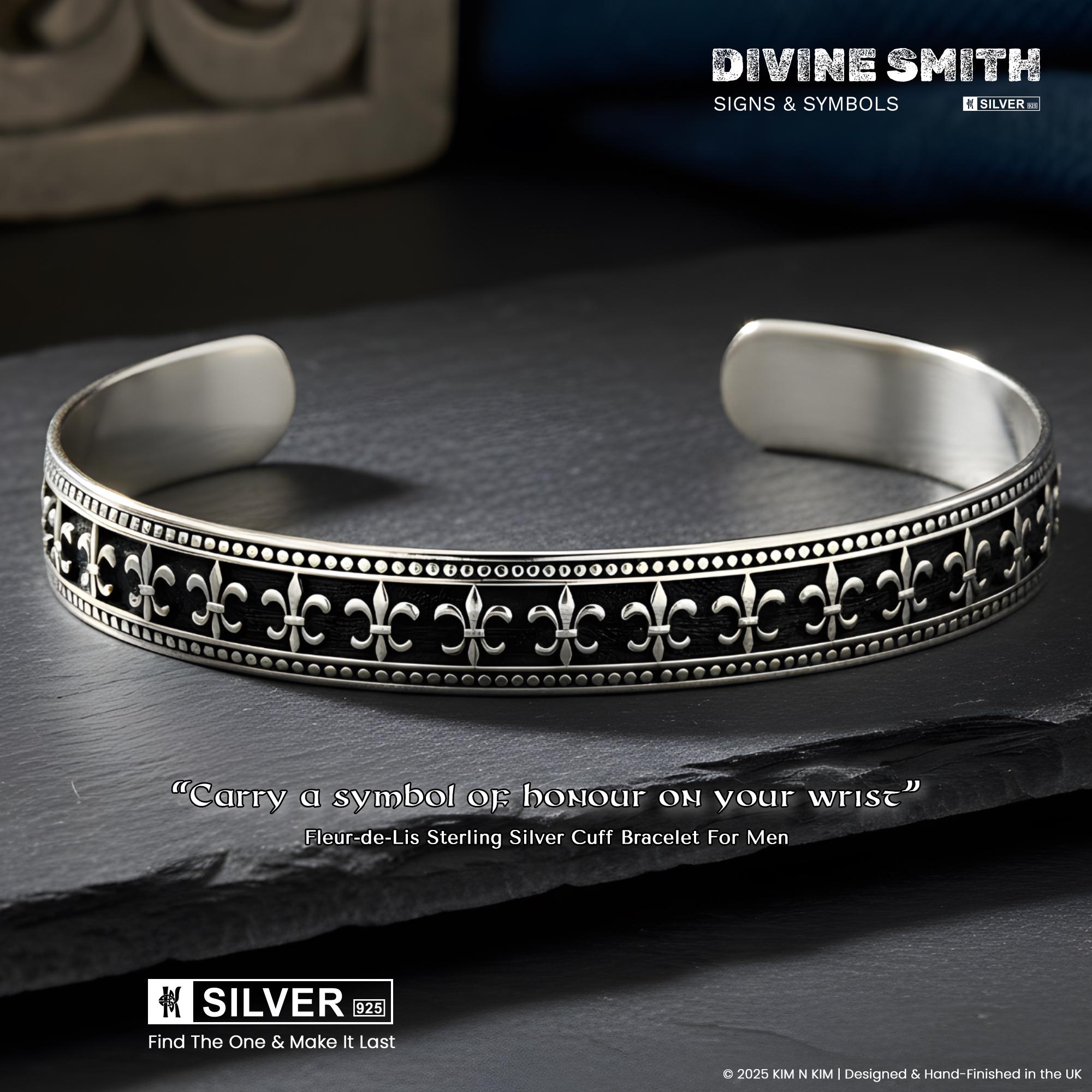 Fleur-de-lis Sterling Silver Cuff Bracelet – Oxidised Handmade