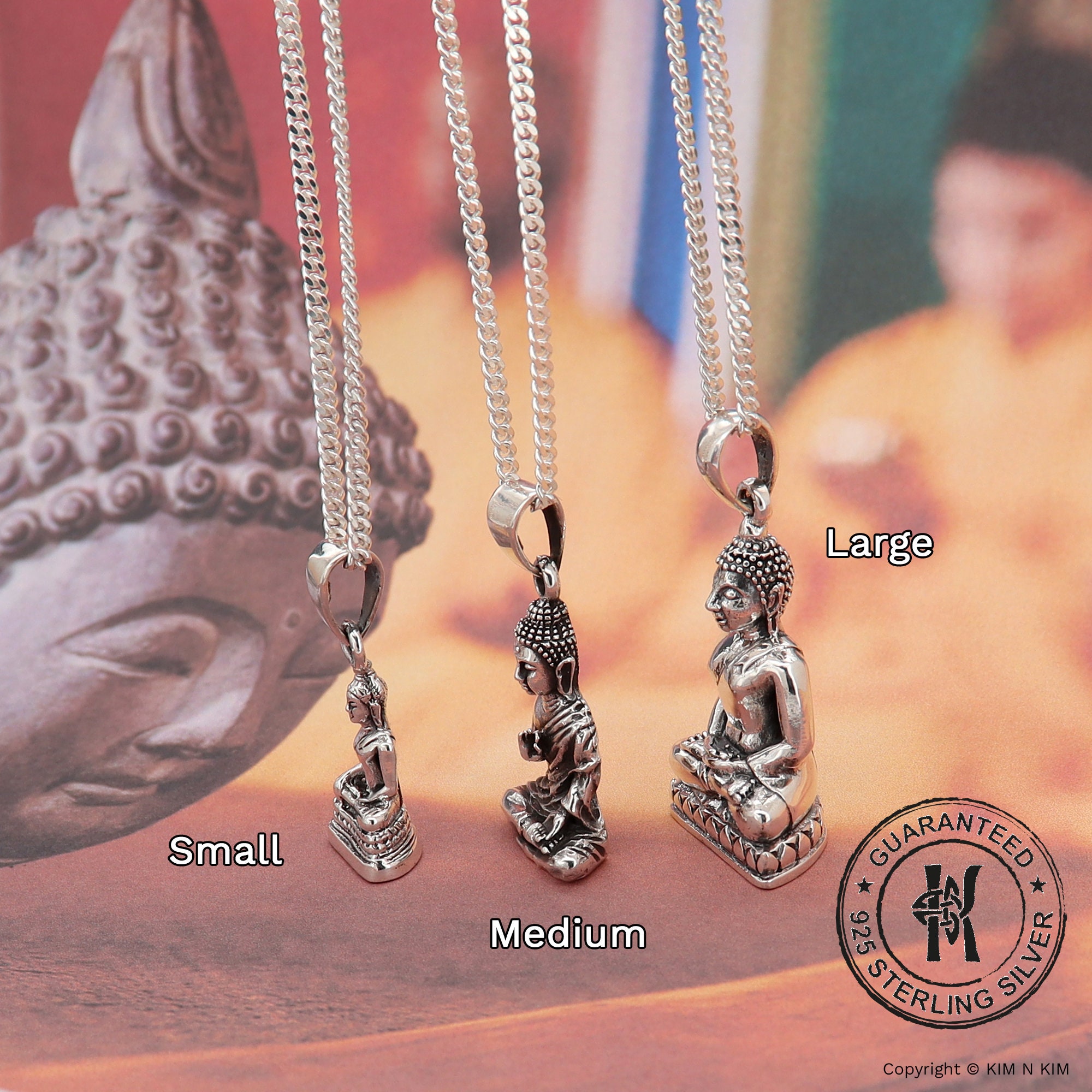 Silver Buddha Pendant, Buddha Necklace, Sitting Buddha