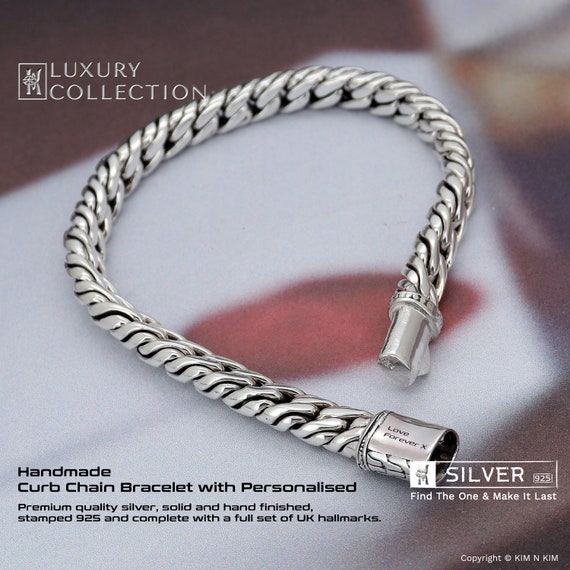 Personalized Curb Chain Bracelet: Handmade Oxidized Sterling