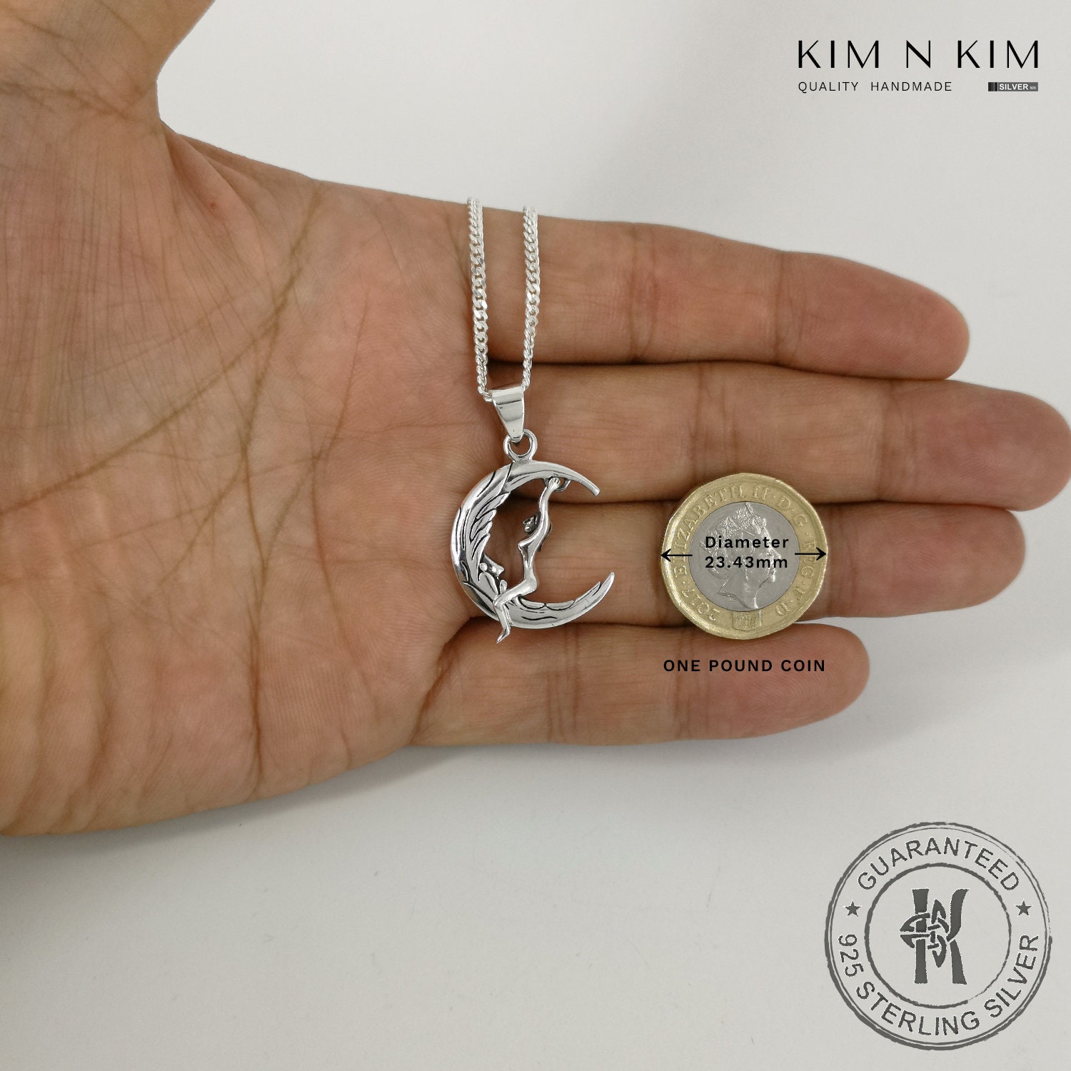 Sterling Silver Lady on the Moon Pendant Necklace - Etsy