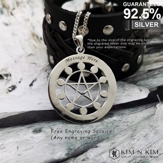 Pentagram Moon Phase Pendant: Oxidized Sterling Silver Zodiac