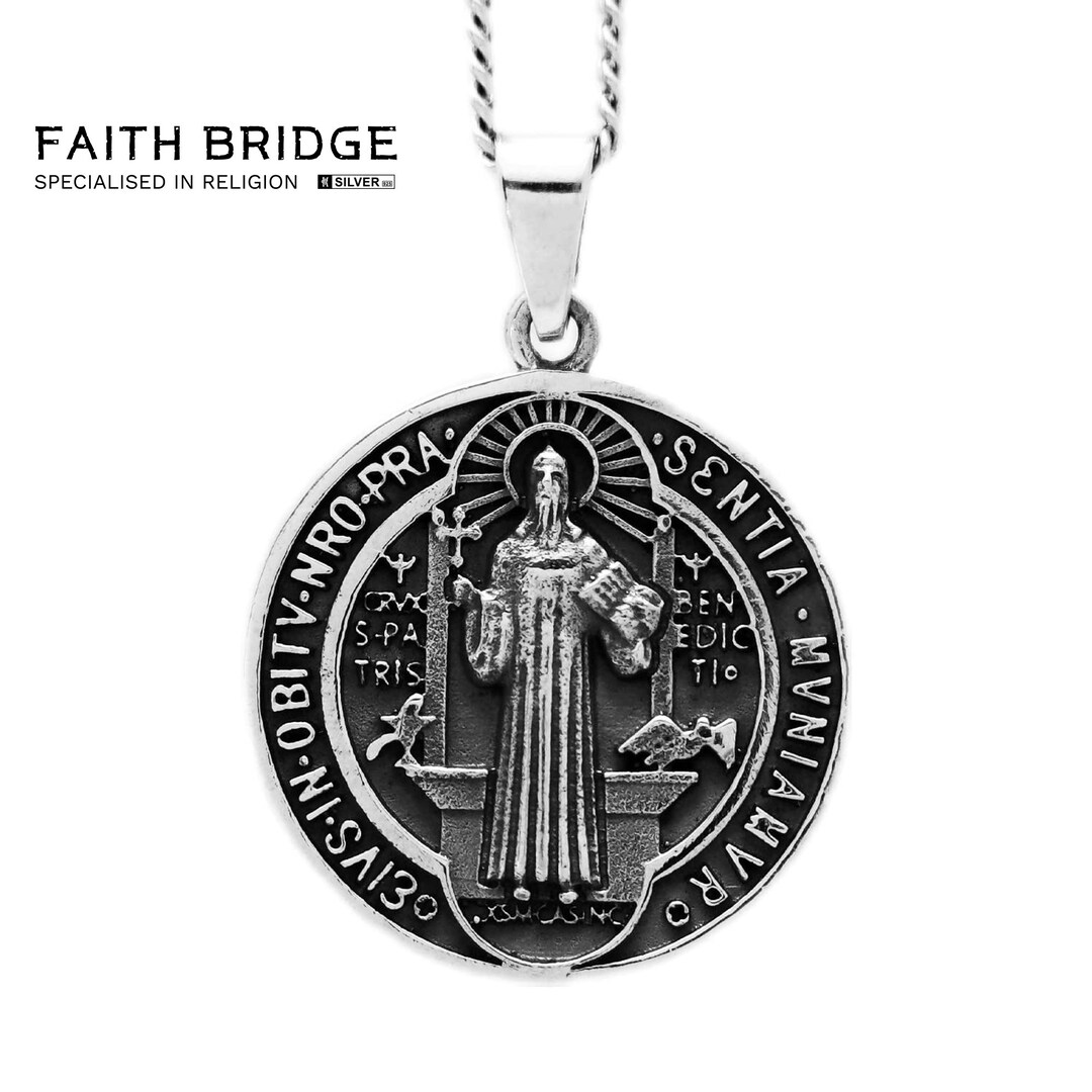 925 Silver Saint Benedict Medal Pendant Necklace: Double Sided ...