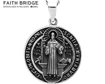 925 Silver Saint Benedict Medal Pendant Necklace: Double Sided Protection