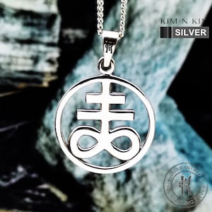 Silber Leviathan Kreuz Anhänger Halskette, Satanisches Kreuz Halskette, Alchemie Schwefel Anhänger, Okkulter, Siegel Anhänger, Luzifer Zeichen Anhänger-KIMNKIM