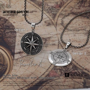 Personalized Sterling Silver Compass Necklace: North Star Pendant