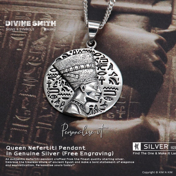 Silver Nefertiti Pendant, Nefertiti Necklace, Queen Nefertiti Necklace, Egyptian Jewellery, Custom Engraving,Quality Handmade Silver-KIMNKIM