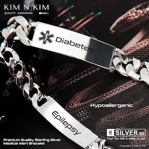 Personalised Medical Alert Bracelet, ID Bracelet, ICE Bracelet, Diabetic, Allergy, Epilepsy, Medical student, 925 Sterling Silver- KIMNKIM