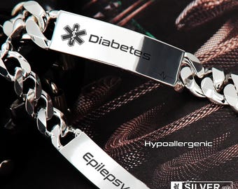 Personalized Medical Alert Bracelet: 925 Sterling Silver ID Bracelet