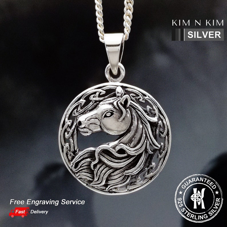 Sterling Silver Horse Pendant Necklace: Celtic Knot Jewelry image 1