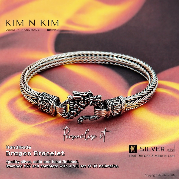 Drachen Armband, Herren Armband Silber, Damen Armband, Schlangenbindung, Wikinger Armband, personalisiertes Armband, Qualität handgemachtes Silber-KIMNKIM