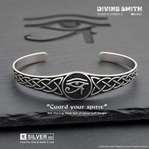 Sterling Silver Eye of Horus Cuff, Protection Bracelet – Handmade Unisex