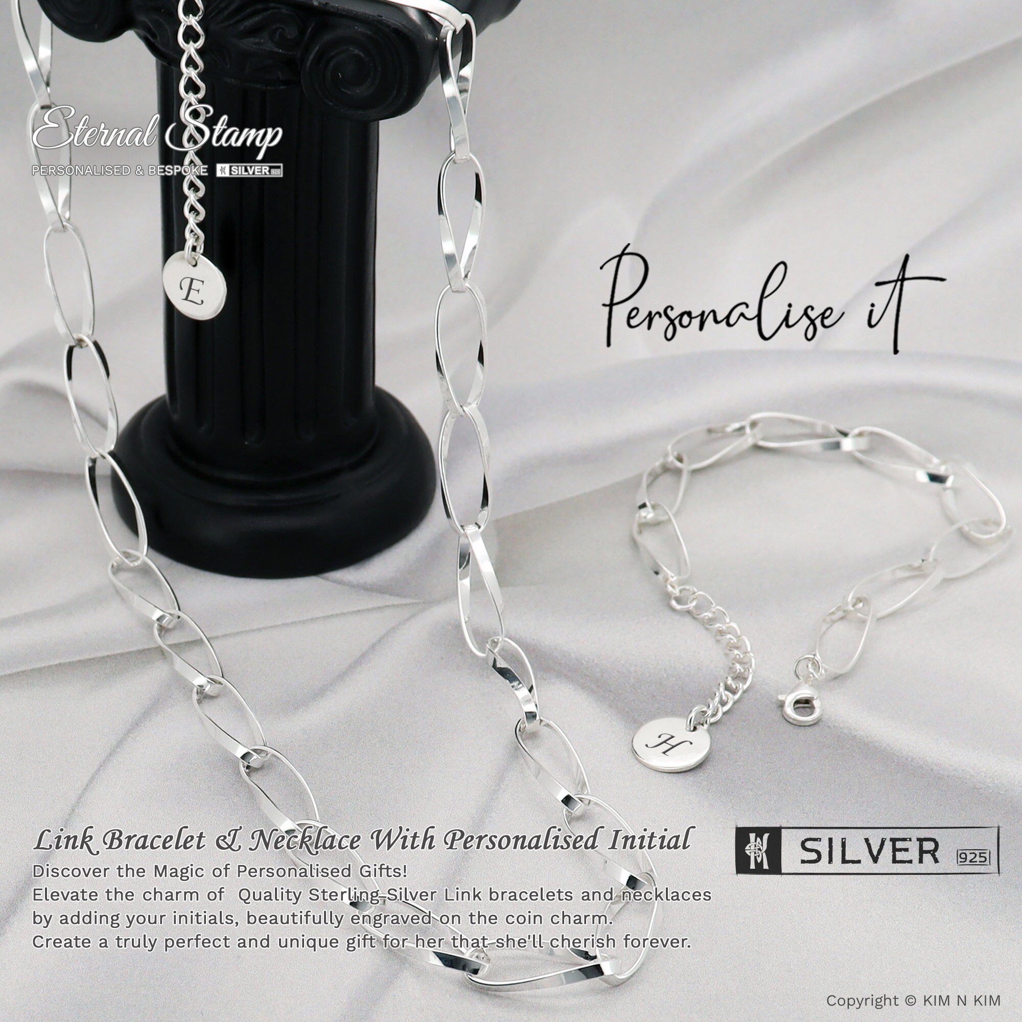パーソナライズされたイニシャルスターリングシルバーリンクブレスレットネックレス - Etsy 日本