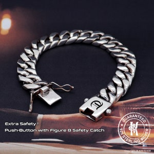 Personalised Mens Bracelet, Men&#39;s Silver Heavy Curb Bracelet, Chunky Silver bracelet10,12,15mm, Full UK Hallmark, Gift for him - KIMNKIM