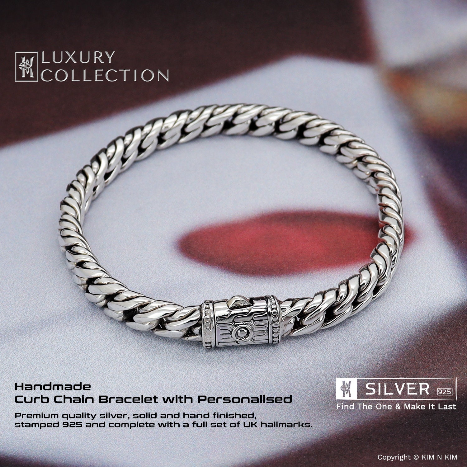 Personalized Curb Chain Bracelet: Handmade Oxidized Sterling