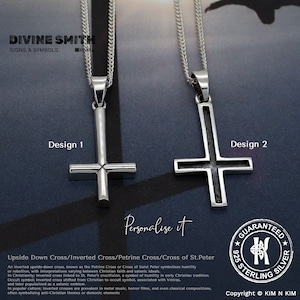 925 Sterling Silver Inverted Cross Necklace - Saint Peter Petrine Cross - Gothic Christian Jewellery - Personalised Gift for Men - KIMNKIM