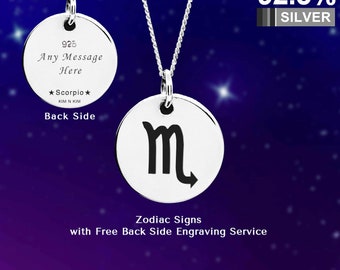 925 Silver Zodiac Necklace, Star Sign Necklace, Personalised Silver Necklace, Free Engraving, Quality, Handmade Silver-KIMNKIM