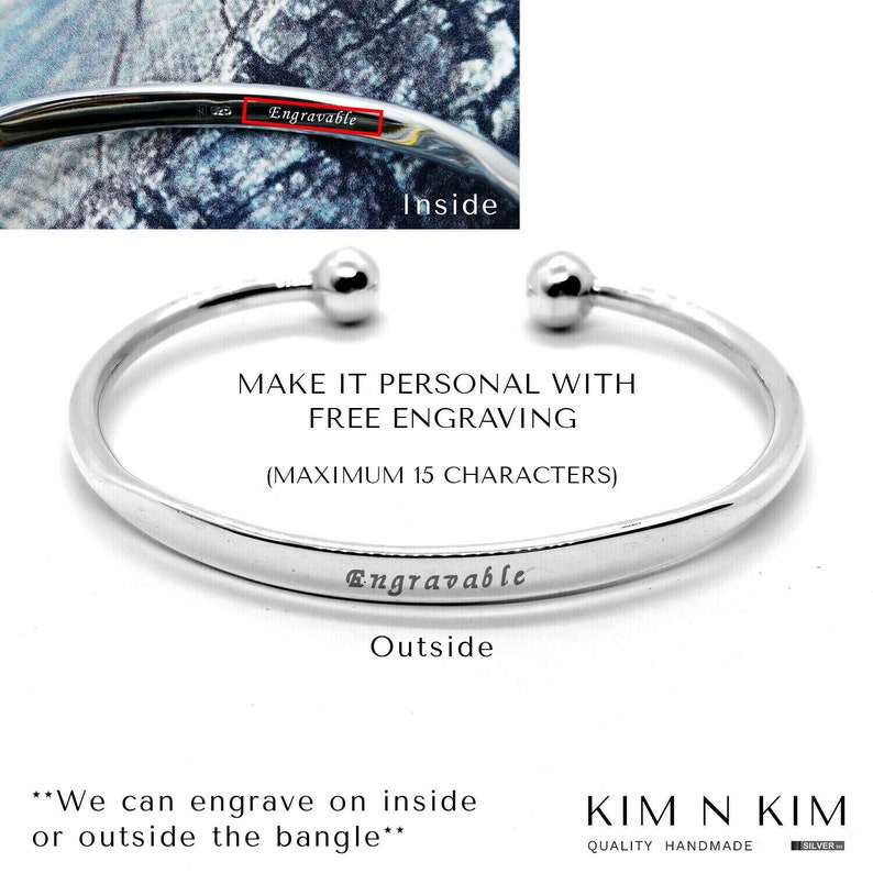 Cuff bracelet, bracelet Personalised Sterling Silver, Torque Bangle, ID Bangle, ID Bracelet, Free Engraving, Quality Handmade Silver-KIMNKIM image 5