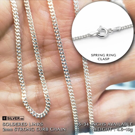 2mm Wide Sterling Silver Curb Chain Necklace 16-32 Inch - Nickel-Free Quality