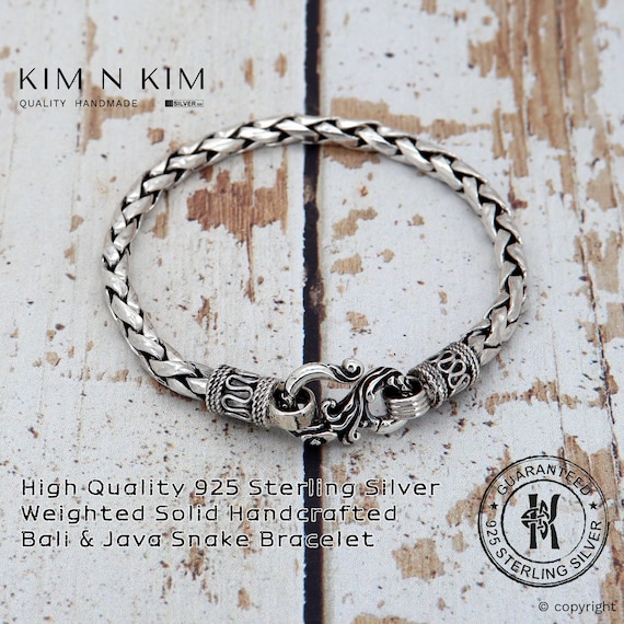 Oxidized Sterling Silver Snake Bracelet: Unisex Bali Java Design