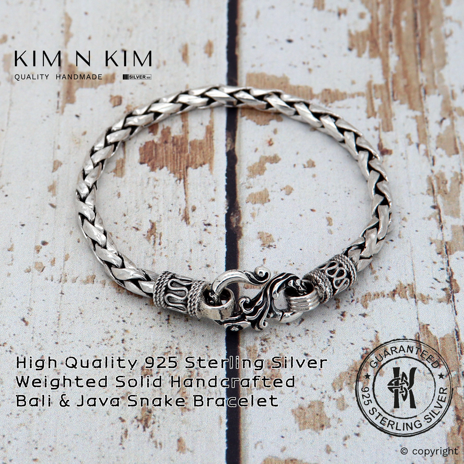 Oxidized Sterling Silver Snake Bracelet: Unisex Bali Java Design