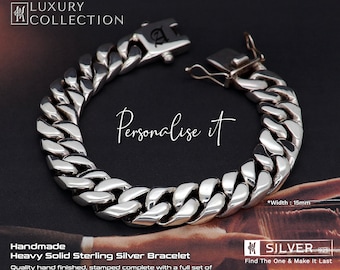 Personalized Heavy Sterling Silver Curb Bracelet - Handmade - Etsy