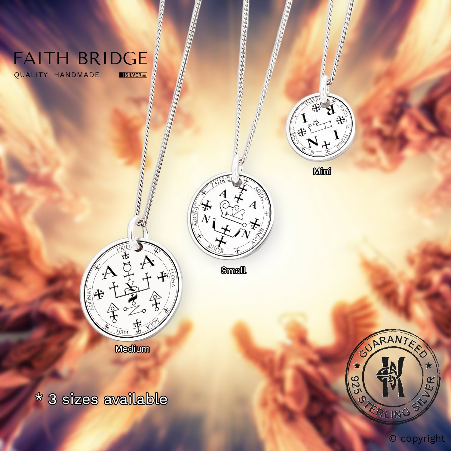 Personalized Seven Archangel Sigil Pendant: Sterling Silver Amulet
