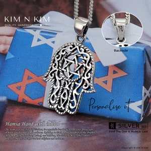 Silver Hamsa Hand with Star of David Pendant Necklace, Hand of Fatima Necklace, Star of David, Jewish Jewellery, Religious Gift-KIMNKIM