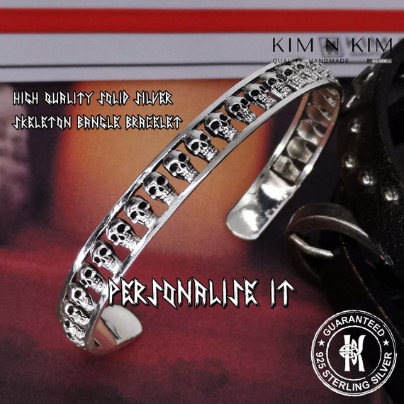 Oxidised Sterling Silver Skull Bangle Bracelet - Handmade - Etsy