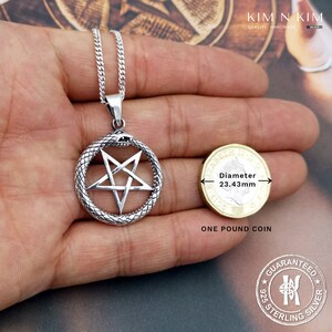 Ouroboros Snake Inverted Pentacle Pentagram Pendant Necklace / Star / Free Engraving / 925 Sterling Silver / Solid / Quality KimnKim image 5