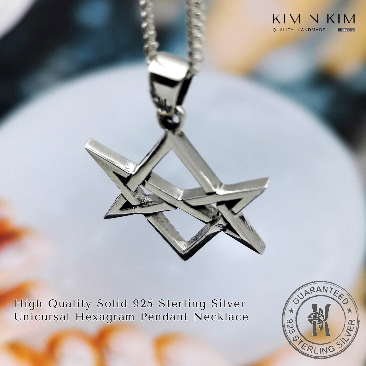 Sterling Silver Unicursal Hexagram Pendant Necklace: Thelema 