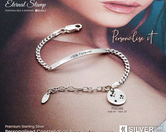 Personalized Zodiac Sterling Silver Bracelet - Birthstone Constellation Jewelry