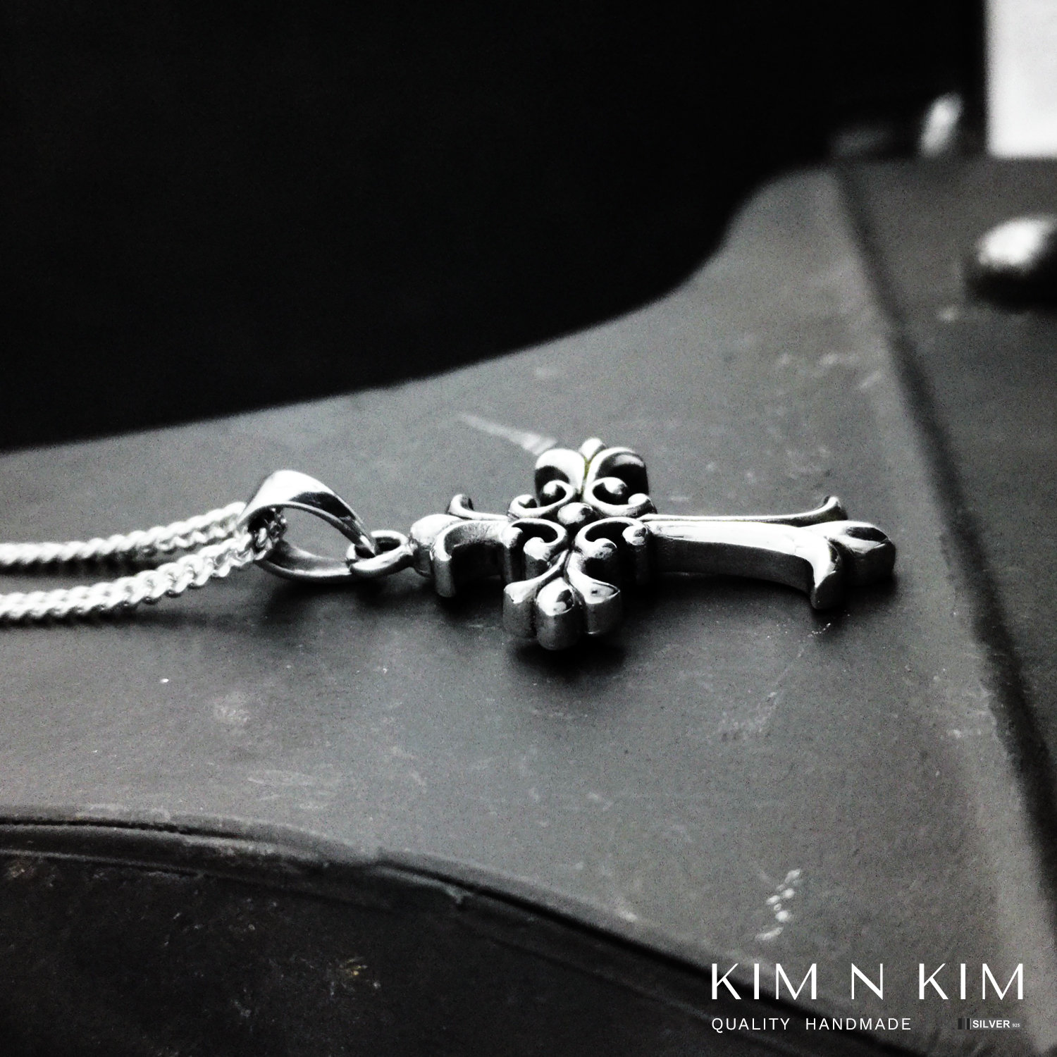 925 Sterling Silver Faith Cross Pendant - Oxidized Simulated Onyx Cross 43x27mm, Polished Back, No Chain Included - View #6