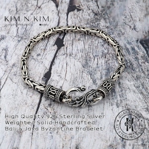 May include: A silver Byzantine chain bracelet with a lobster clasp. The bracelet is made of 925 sterling silver and is handcrafted in Bali and Java.